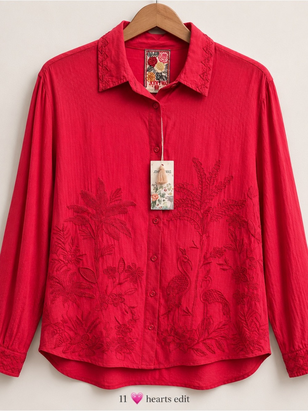 Johnny Was Riley Oversized Embroidered Button Up Shirt Watermelon NWT S